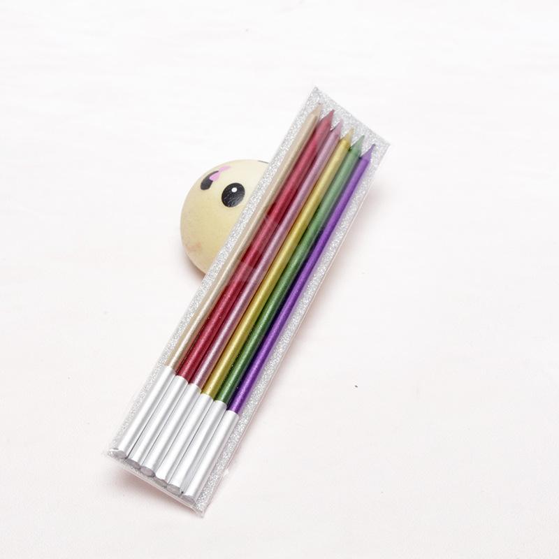 Pencil Birthday Cake Candles 6 Smokeless Bags Slender Metallic Birthday Party Cake Candles bag of 6 pencils - rainbow