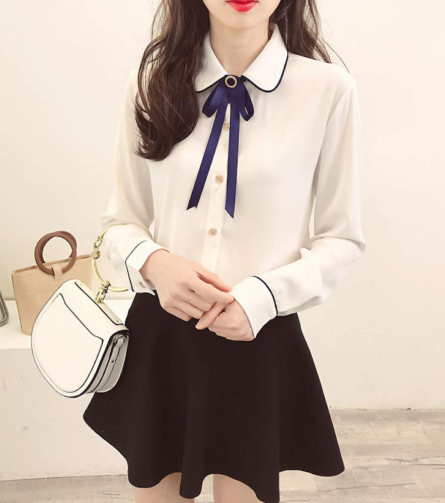 [PureAribon] Plus Size Office Lady Holiday Collection Blouse, TOKYO GOODS MARKET (White/Blue Ribbon, 4XL)