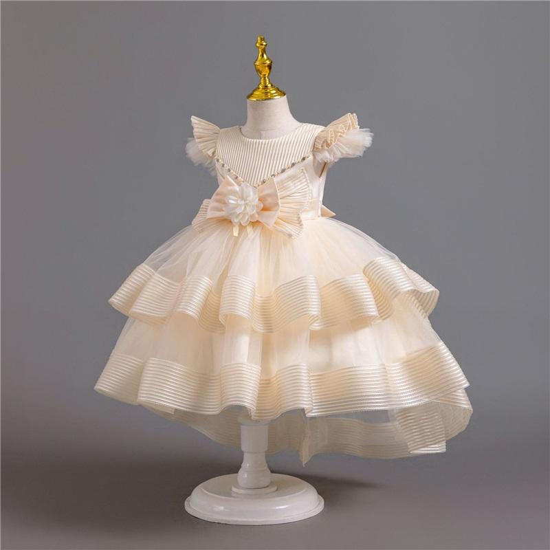 

Платье принцессы для малышки со шлейфом, элегантное праздничное платье с пышными рукавами для девочек, вечернее платье, свадебное платье для девочек, платье для особого случая 110 бежевый