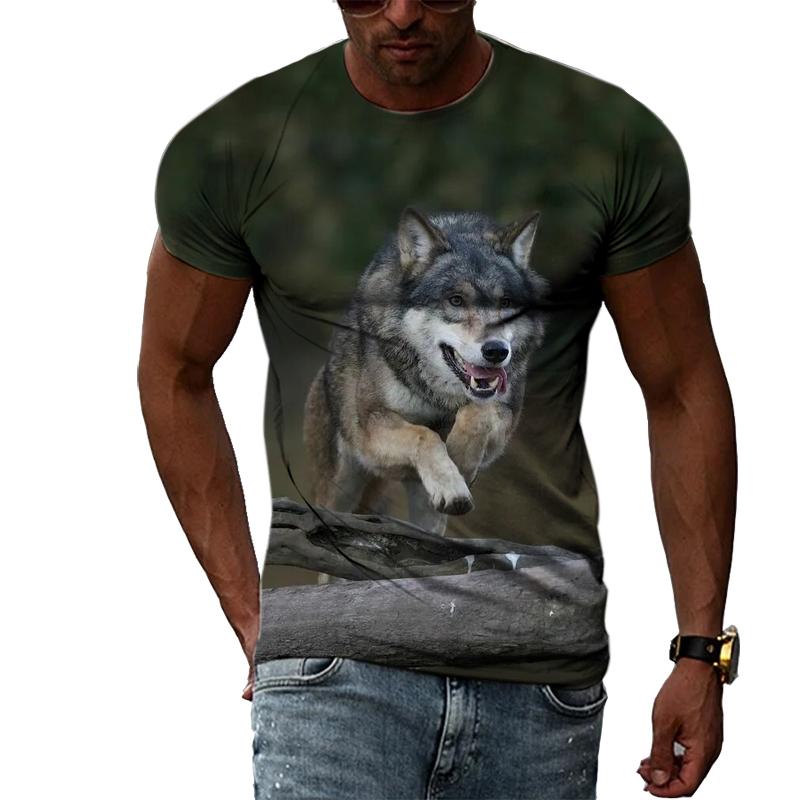 Summer Fashion Sell Like Hot Cakes Cool Style Wild Wolf Graphic T-Shirts Men’s 3D Personality  Harajuku Printed Short Sleeve Top