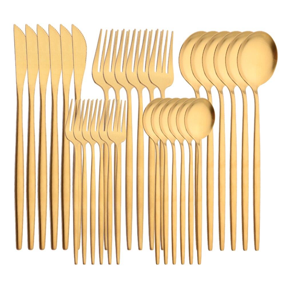 30PCS Geschirr Matte Grün Gold Bunte Edelstahl Besteck Messer Dessert Gabel Löffel Party Home Küche Geschirr Besteck Set
