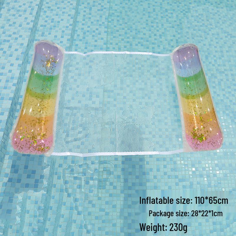 Portable Foldable PVC Striped Water Lounge Chair with Hanging Net - Single Inflatable Floating Bed
