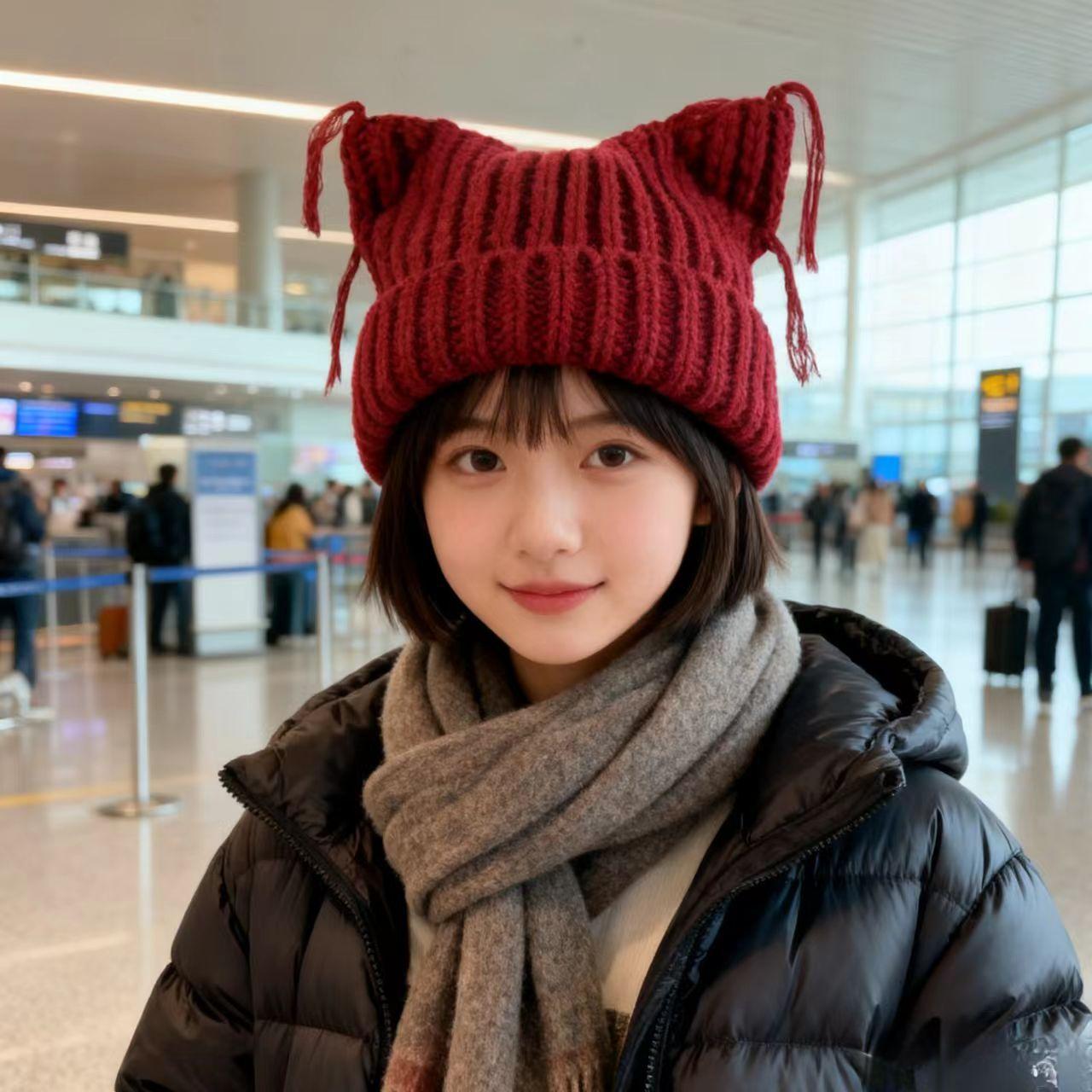 

Women s winter warm and cold-proof ear protection wool hat shows small and versatile face, solid color cold hat tide M（56-58cm）