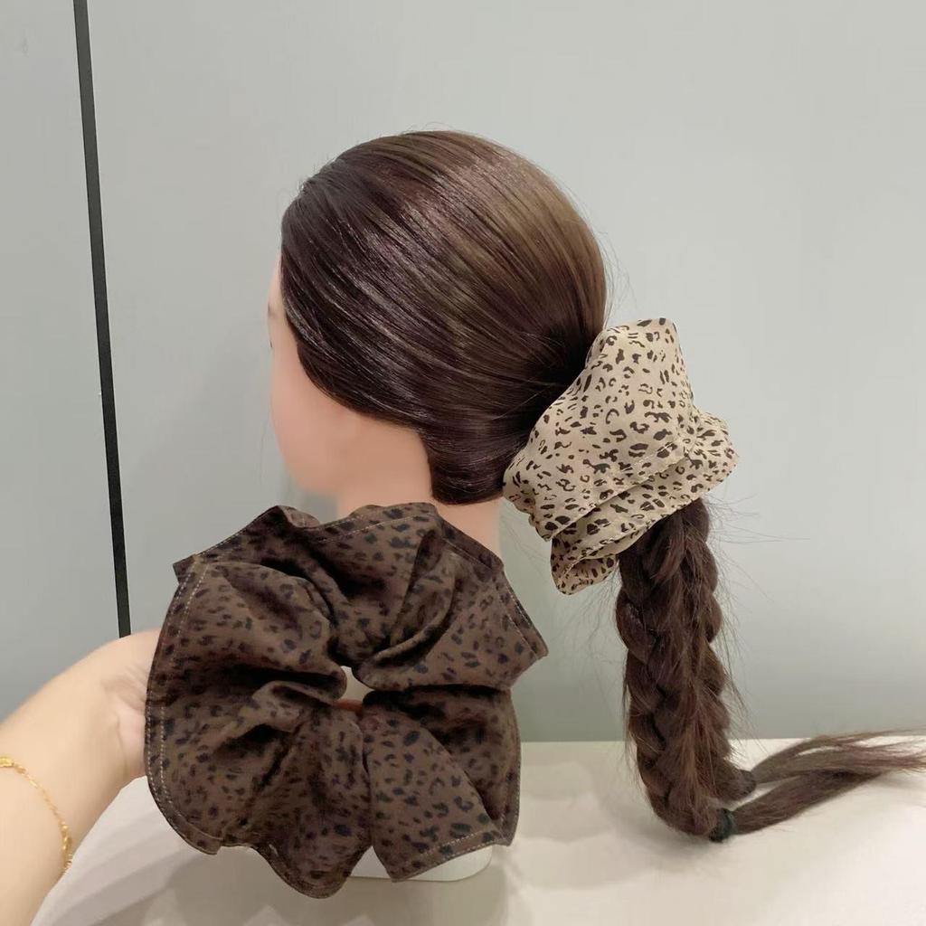 Retro Würziges Leopardenmuster Scrunchie Hochelastisches Haargummi für Damen