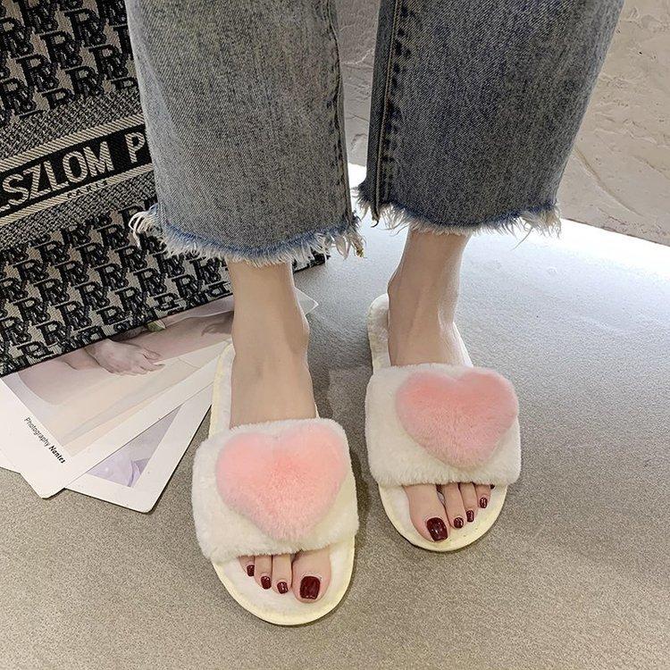 Women's Summer Casual Shoes 2026 Fashion Love Hairy Home Slippers Net Red Thick Bottom Open Toe One Word Female Slippers