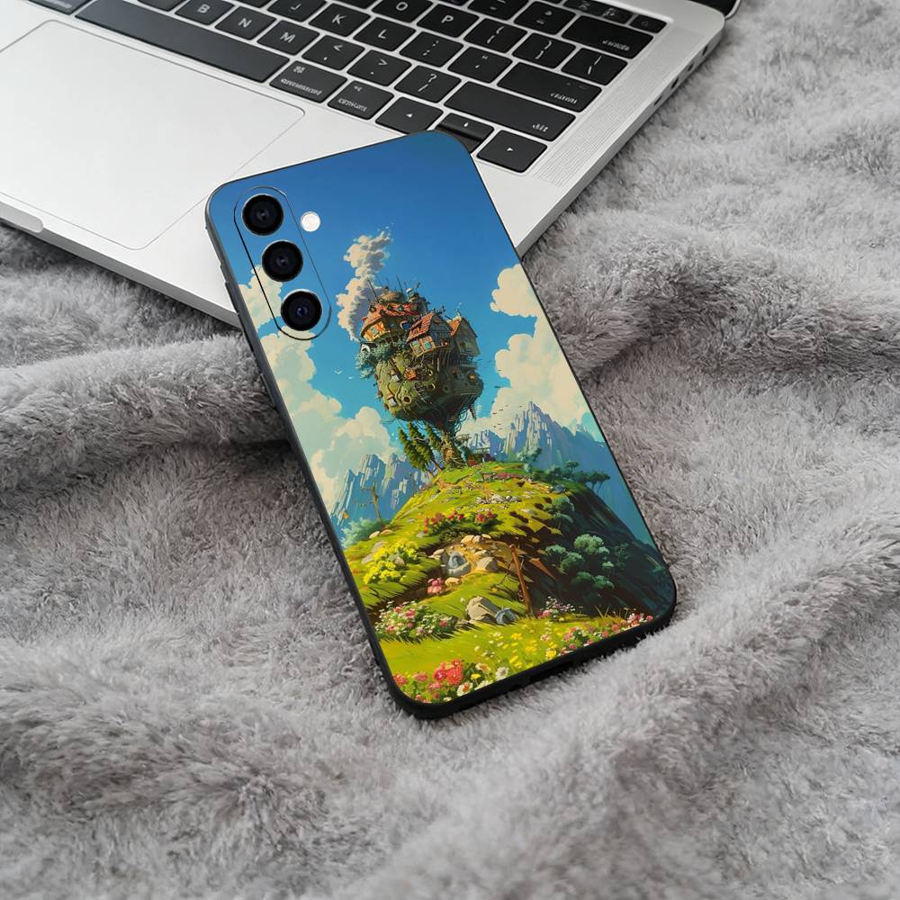 

H-M-C-Howl s -Moving- Castle Black Soft Silicone Phone Case for Samsung Galaxy A73, A71, A72, A70, A53, A52, A51 Samsung a10