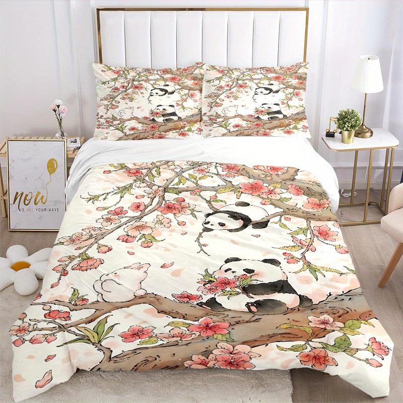3pcs Panda Blossom Bedding Cover Set, Fashion Classic Popular Print Bedding Set, Soft Comfortable, All - Season Use, For Bedroom199