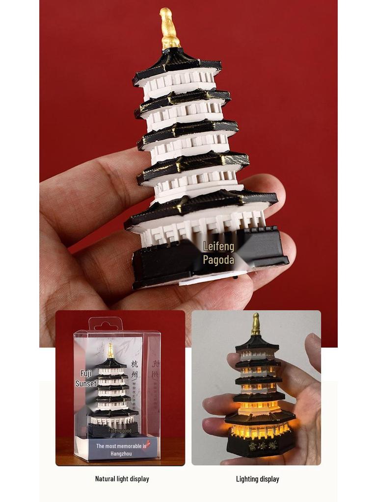 2025 Luminous Resin Fridge Magnet: Ancient Architecture Night Light City Tower Souvenir