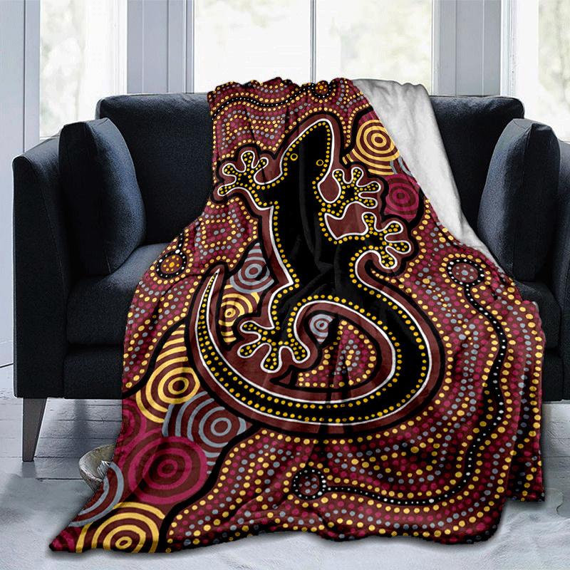 1pc Indigenous Style Lizard Printing Lightweight Flannel Blanket, Comfortable and Warm Blanket, Sofa Bed and Couch Office, Suitable for Gift Blankets