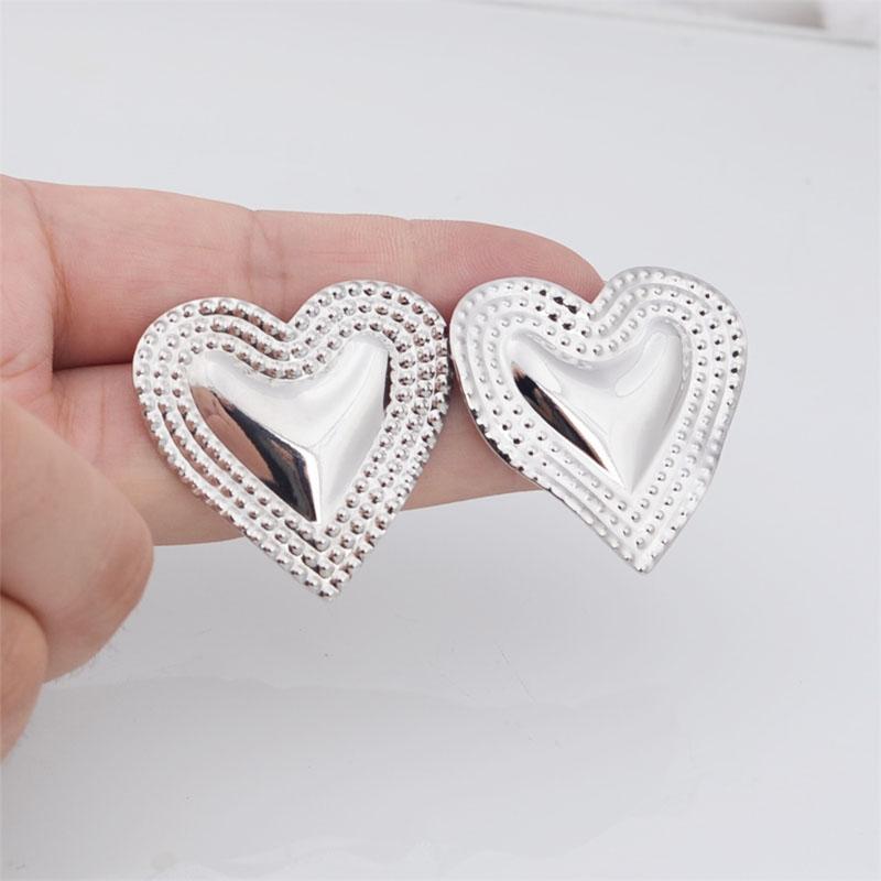 Gold Color Metal Heart Stud Earrings for Women Three-layers Uneven Side Love Heart Female Earrings Punk Cool Ear Jewelry