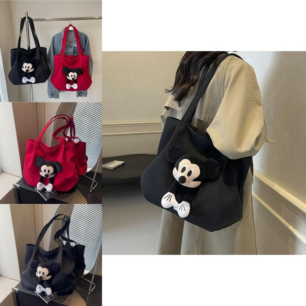Mickey Mouse Donald Duck Canvas Tote Bag Large Capacity With Zipper Closure For Daily Use