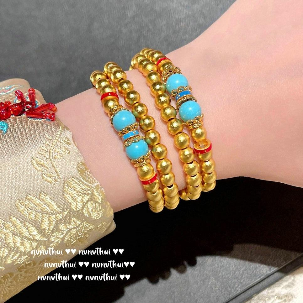 National Style, Red Agate, Blue Turquoise, Golden Beans Beaded Necklace, New Chinese Style Gold Tuo Tuo Agate Ice Bead Bracelet.