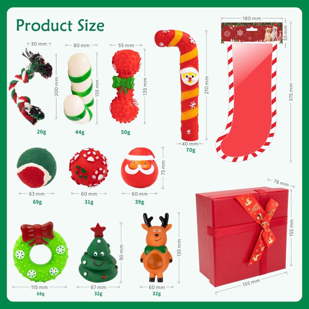 Dog Christmas Gift Box Pet Christmas Stocking Stuffers Durable Interactive Fun Dog Toy Assortment Pack Safe Rubber Chew Toys