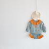 Autumn 2025 Baby Girl Knitted Top & Lace Pants Set with Embroidered Lotus Collar