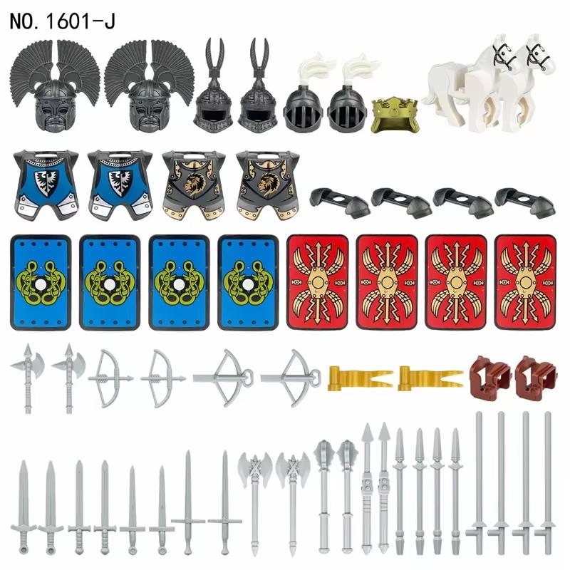 Medieval Military Solider Figure Weapon Accessory Sets Building Blocks Crusader Knight Armor Warrior Shield Sword Flag Brick Toy