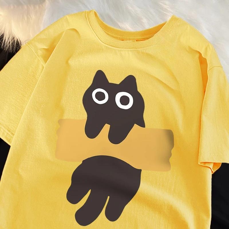 Cat Print Short Sleeve Tshirts for Women cartoon Tshirts Round Neck Japanese Style soft streetwear casual summer Tshirts