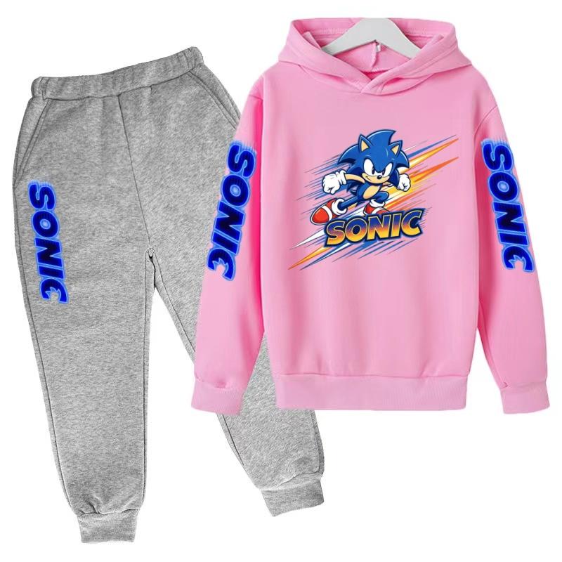Children's Fall Winter Hooded Sweatshirts Men's Women's Styles Ages3-12cartoon Anime Cat Clothing Long-sleeved Shirt+pants Set