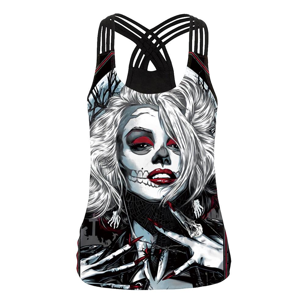 Halloween Night Street Show Horror Skull Print Ladies Sling Vest