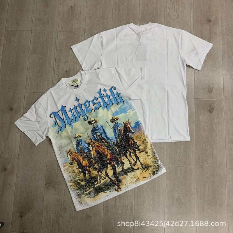 Unisex Oversized Box Fit Cotton Tee With Embroidered Rhinestone Washed Print Round Neck Short Sleeve Casual Top