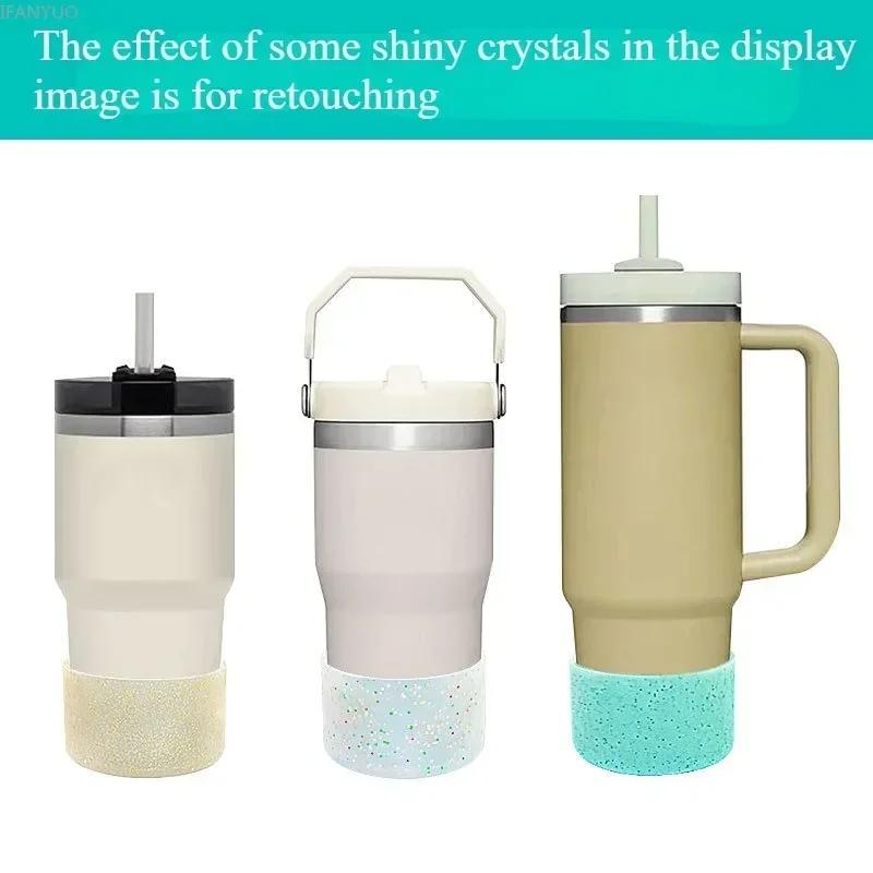 Manchon de fond de bouteille en silicone à paillettes Accessoires pour gobelets Tampon antidérapant pour bouteille d'eau Couvercle isolant thermique pour gobelet de sport pour gobelet