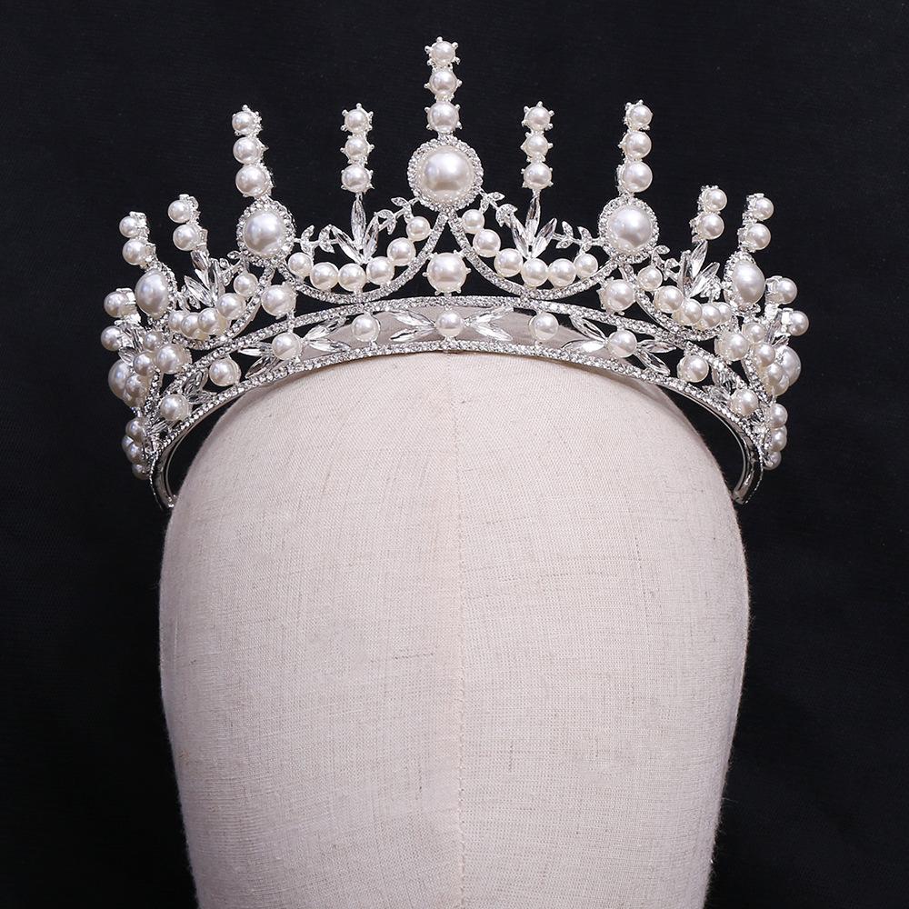 New Bridal Tiara White Pearl Crown Rhinestone Crown Wedding Accessories Princess Hair Accessories