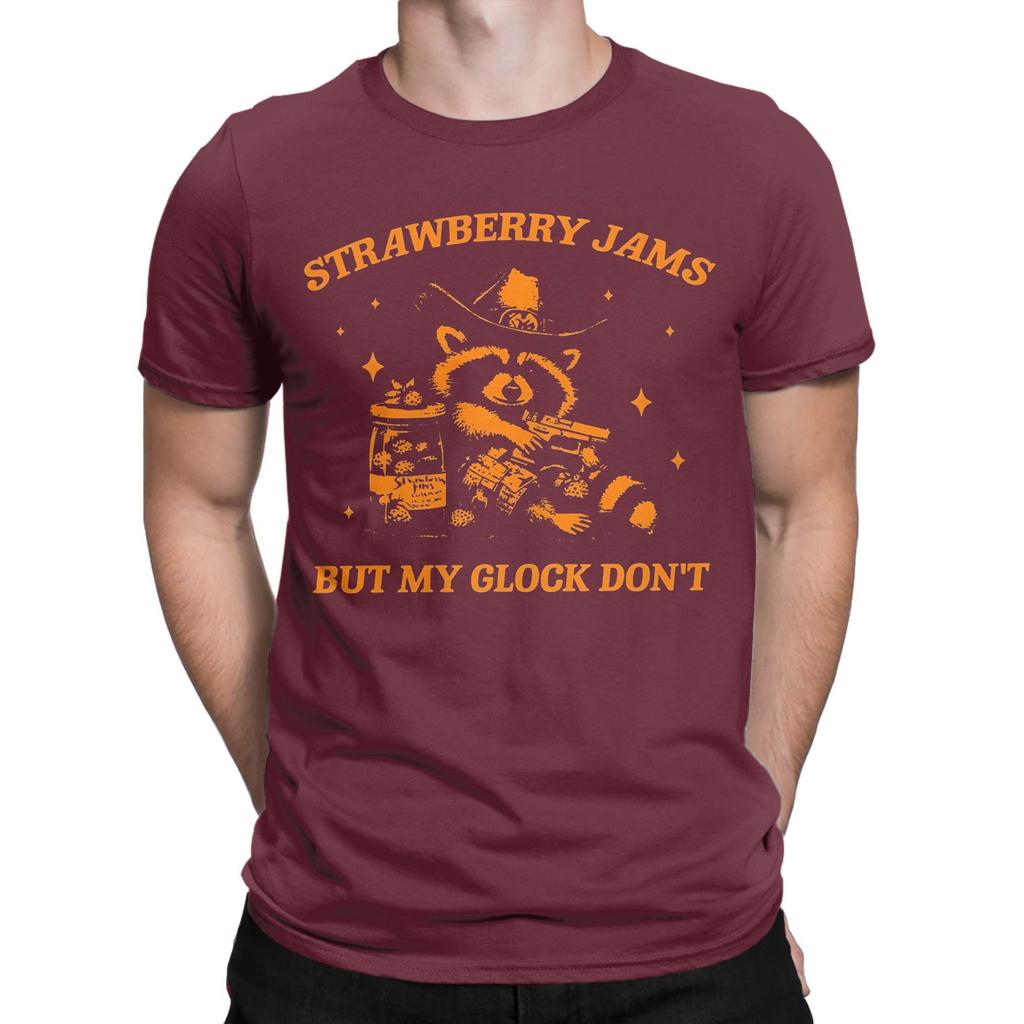 Men Women Printed Raccoon Strawberry Jams But My Dont Raccoon   Tee T Shirt Pure Cotton  T-shirts Clothing