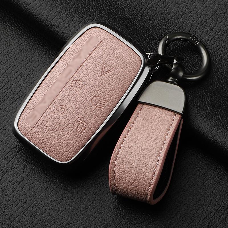 Aluminiumlegierung Ziegenleder Auto Schlüsselhülle Abdeckung für Jaguar JLR XF XJ XE XJL XFL I-PACE E-PACE F-Pace Auto Schlüsselhülle Schutz Fob