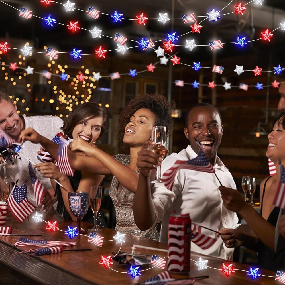30 LED Patriotic String Lights Red White Blue Star Flag Fairy Lights Battery Operated 8 Modes Remote Timer for 4th July Memorial Day Decor