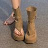 Thick-soled heightening versatile cool boots summer new breathable short boots brown retro toe sandals women