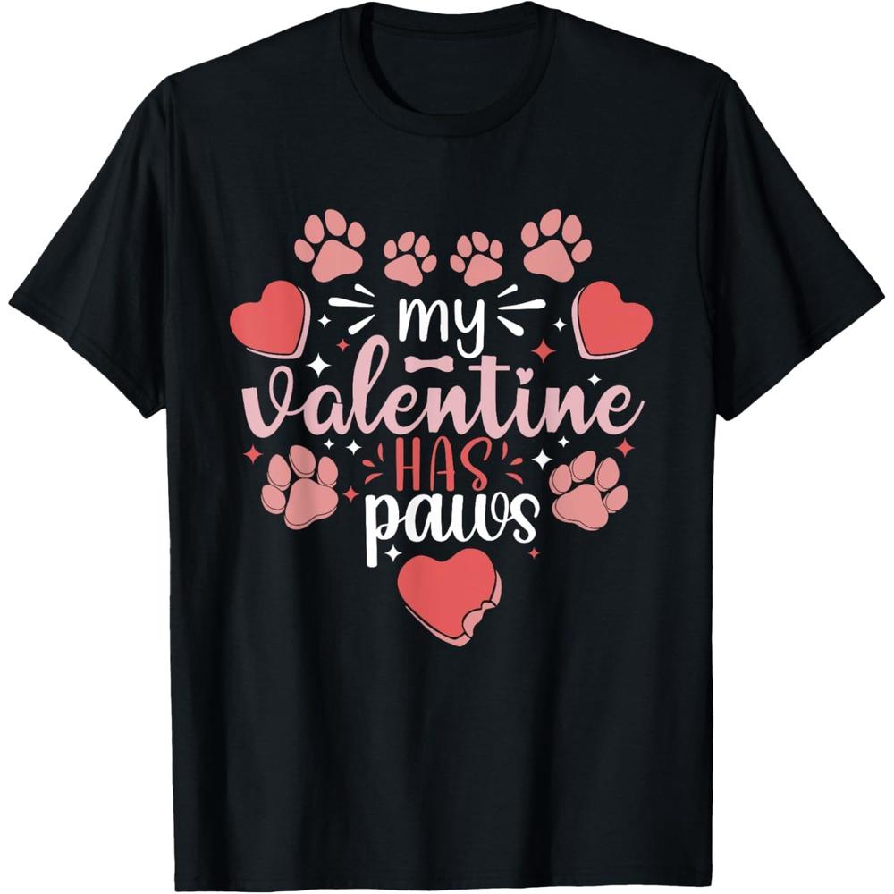 My Valentine Has Paws Dog Valentines Day Funny Dog Owner T Shirt XS чёрный