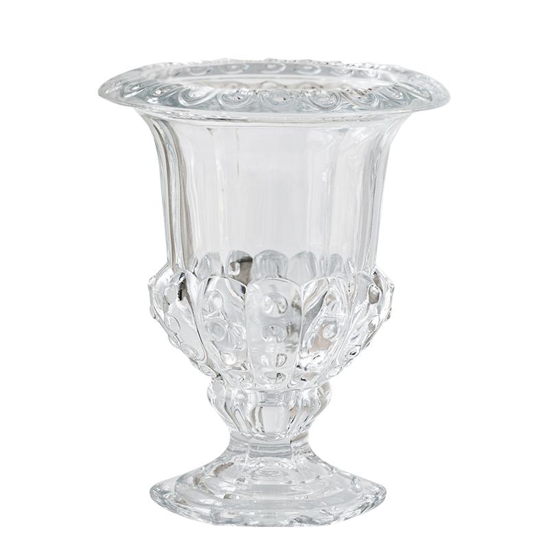 High-grade Transparent Glass Vase Ornaments French Retro Relief Feng Shui Culture Flowers Living Room Flower Arrangement