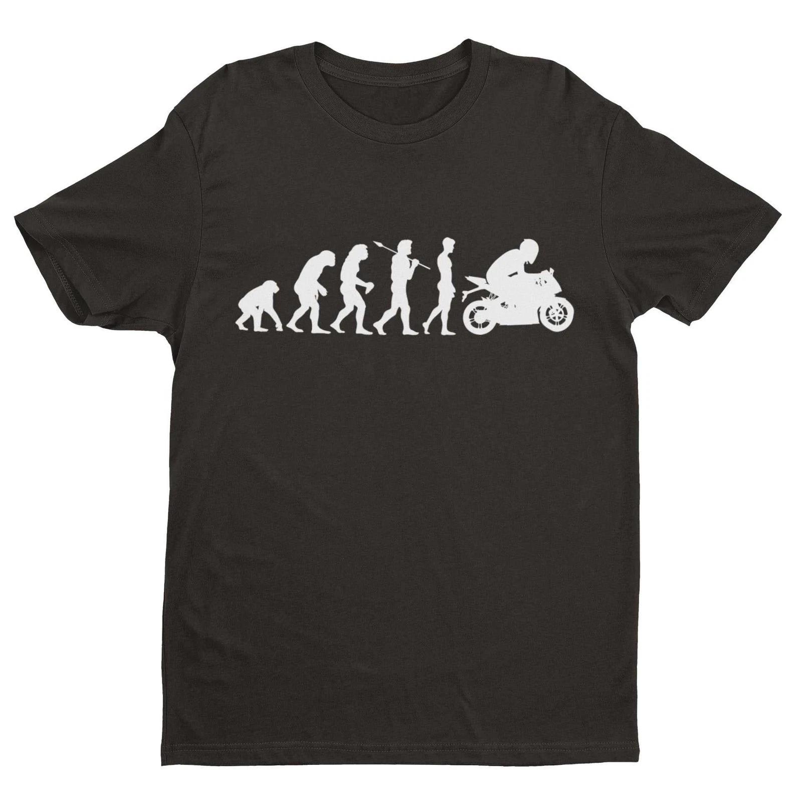 Funny Biker T Shirt The Evolution of The Motorcycle Darwin Ape To Motorbike 4XL