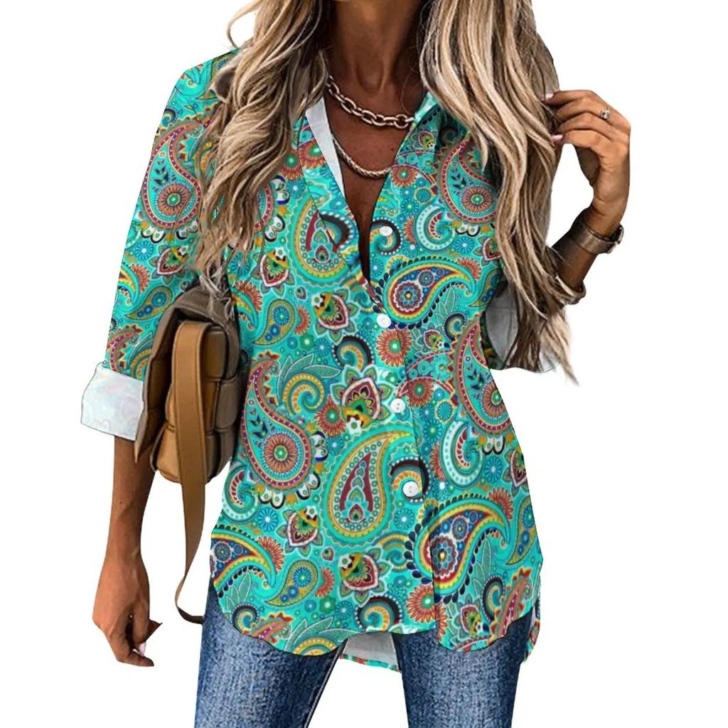 Women Printed Shirt Fashion 2025 New Spring and Autumn Casual Elegant Long Sleeve Lapel Top Street Style Personalized Shirt