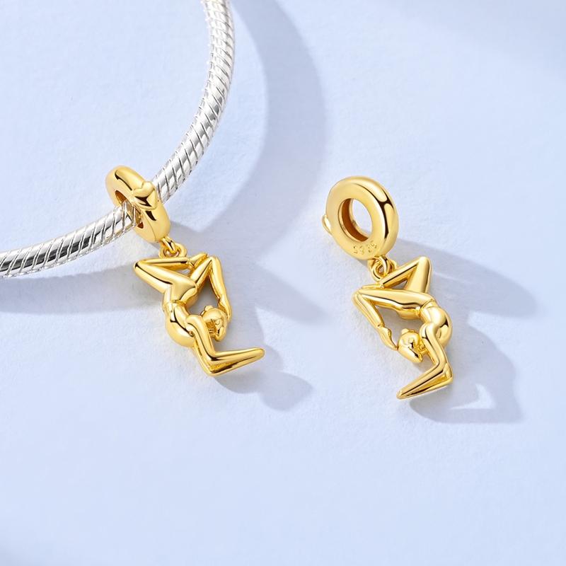 New 925 Silver Gold Charms Beads Fit Bracelet DIY Horse Yoga Ballet Girl Pendant For Woman Jewelry