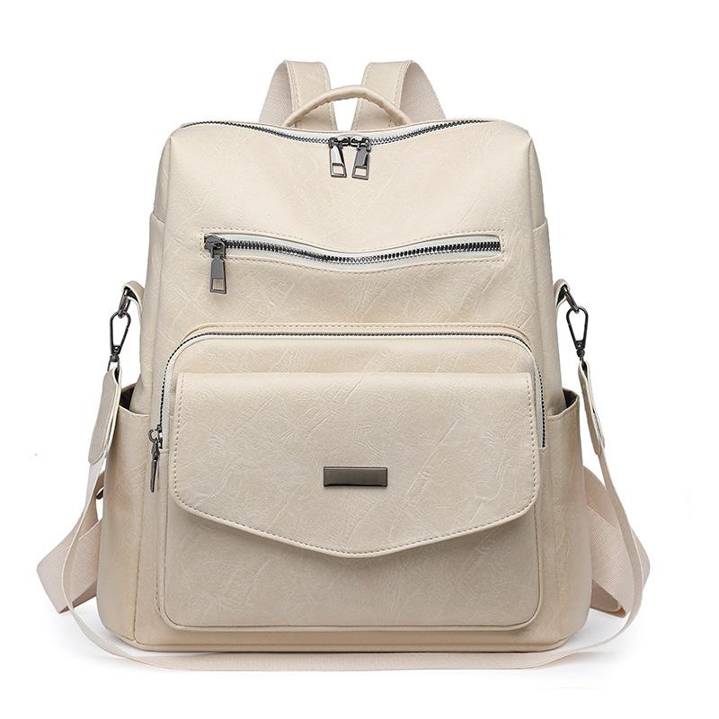

Retro Women s Backpack Large Capacity PU Backpack бежевый