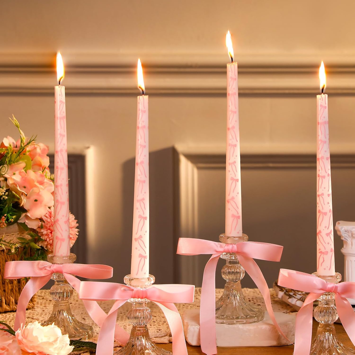 8 шт. Розовые свечи-бантики Кокетливые свечи-цилиндры Декорации для дня рождения 10 дюймов Без запаха Пастельно-розовые Подарки для кокетливой невесты на девичник