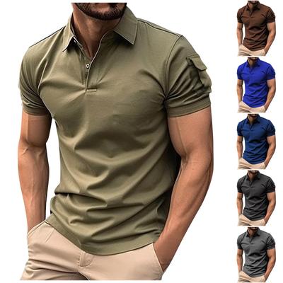 Men's Summer Solid Color Slim Lapel Button Shirt Arm Pocket Sports Shirt