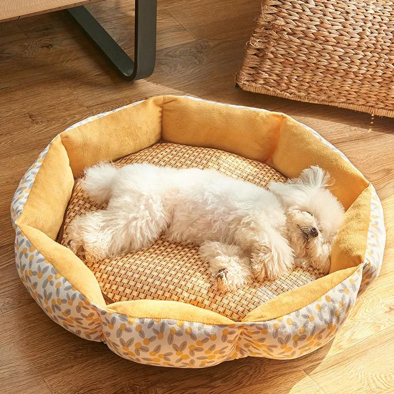 Pet Octagonal Nest Four Seasons Universal Print Dog Cushion Sofa House Kitten Bed Winter Warm Pet Supplies Small Dog Accessories