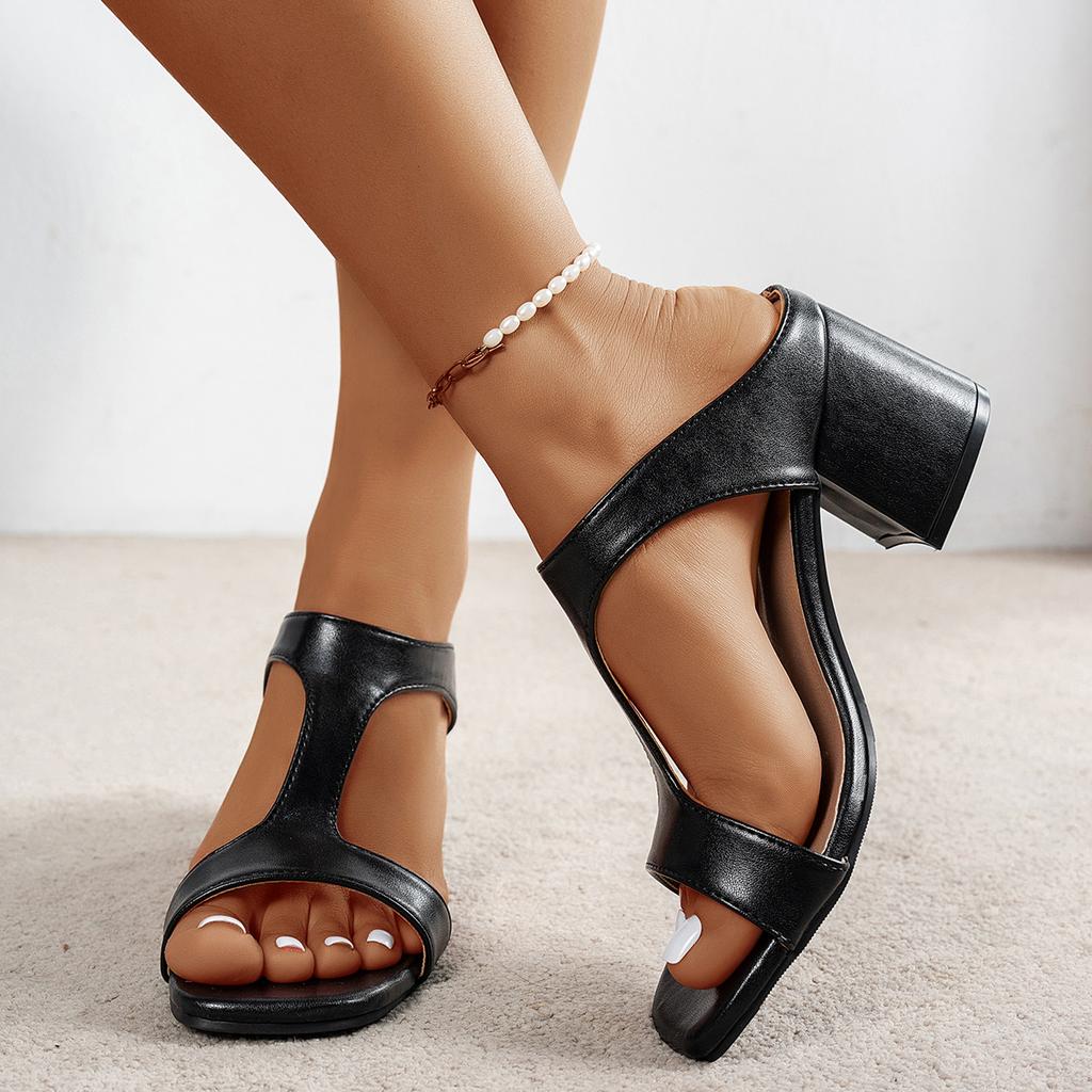 Fashion Women's High Heel Shoes 2025 Spring New Slippers Fashion Versatile Solid Color Medium Heel Thick Heel Square Toe Sandals Women