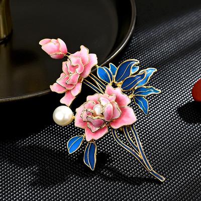 Ladies' Light Luxury Design Elegant Enamel Imitation Pearl Peony Flower Brooch Fashionable Versatile Niche Design Brooch