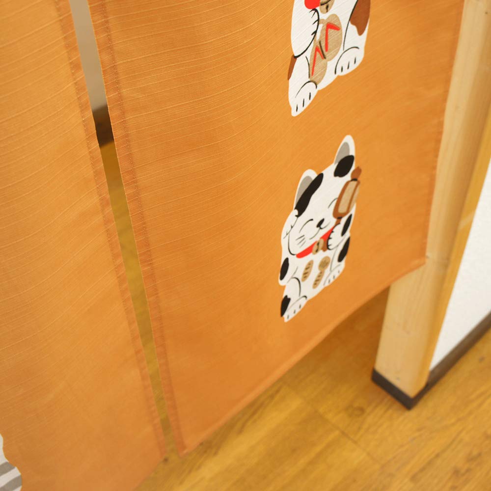 Noren Kobo Noren Japanese Width 85cm X Length Maneki Lucky Seven Lucky 10756 Curtain, Pattern, Cat, 150cm, Neko, Charm, Cats, Yellow,
