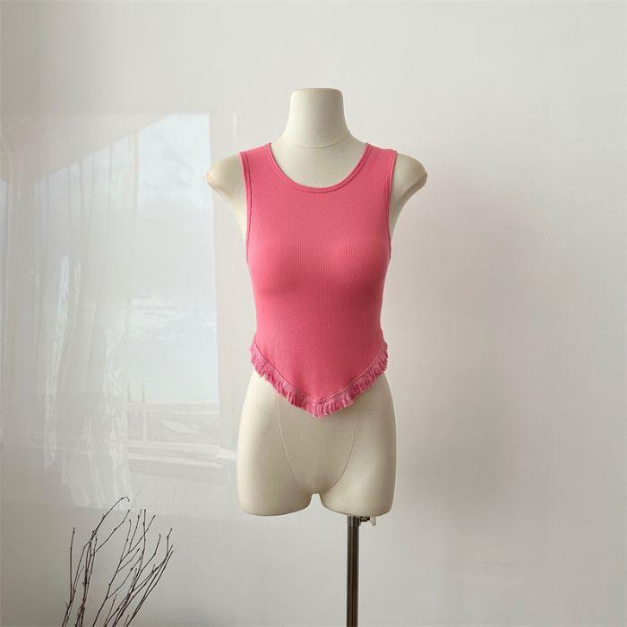 Sexy Pure Tassel Suspender Vest for Women with Chest Pads Inside Spring and Summer New Solid Color Slim Sleeveless Top