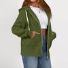 Women's Fashionable Solid Color Long Sleeved Hooded Sweatshirt With Loose Zipper Pocket Jacket