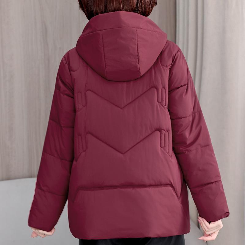 Plus Size XL-5XL Middle Age Woman Winter Coats Hooded Elegant Loose Thick Warm Embroidery Parkas Female Jacket