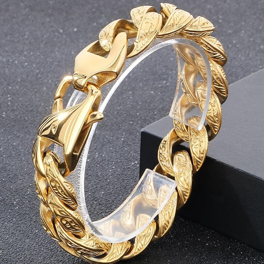 Cool 18MM Width Curb Cuban Link Chain Bracelet for Man Solid Stainless Steel Men's Bracelets Vintage Jewelry Accessories 5 Color