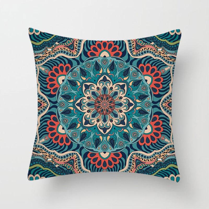 Household Stitching Colorful Mandala Printed Pillow Cover Bedroom Sofa Cushion Peach Leather Velvet Cushion Cover
