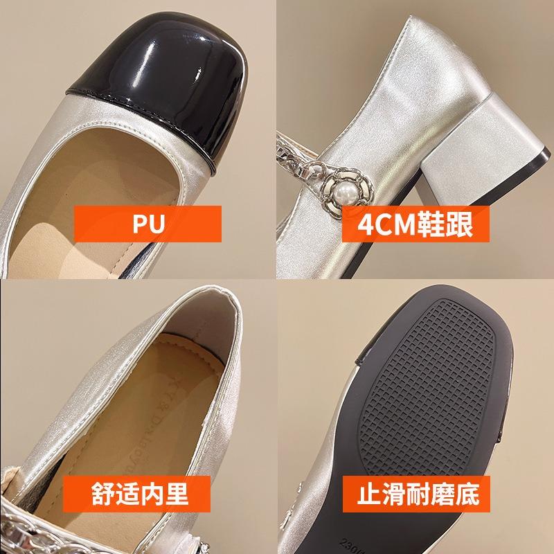 Shallow Mouth College Style Fairy Shoes with Skirt Mary Jane Color Matching New Thick Heel Square Head Single Shoes