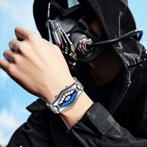 FANMIS Creative Fashion Blue LED Binary Digital Watch for Men, Stainless Steel with Silver Waterproof LED Backlight Bracelet, Silver, LED Binary Watch