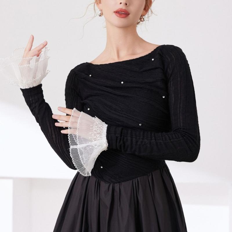 Embroidery Lace Flower Arm Sleeves Comfortable Armwear Wrist Cuffs Decorative Sleeves for Women Casual Formal Occasion