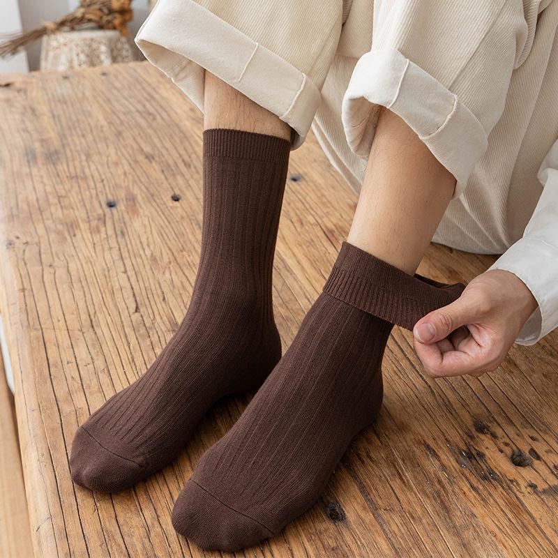 5 Pairs Pure Cotton Socks for Men's Autumn and Winter Thickened Long Staple Cotton Odor Proof Business Leisure Medium Tube Socks